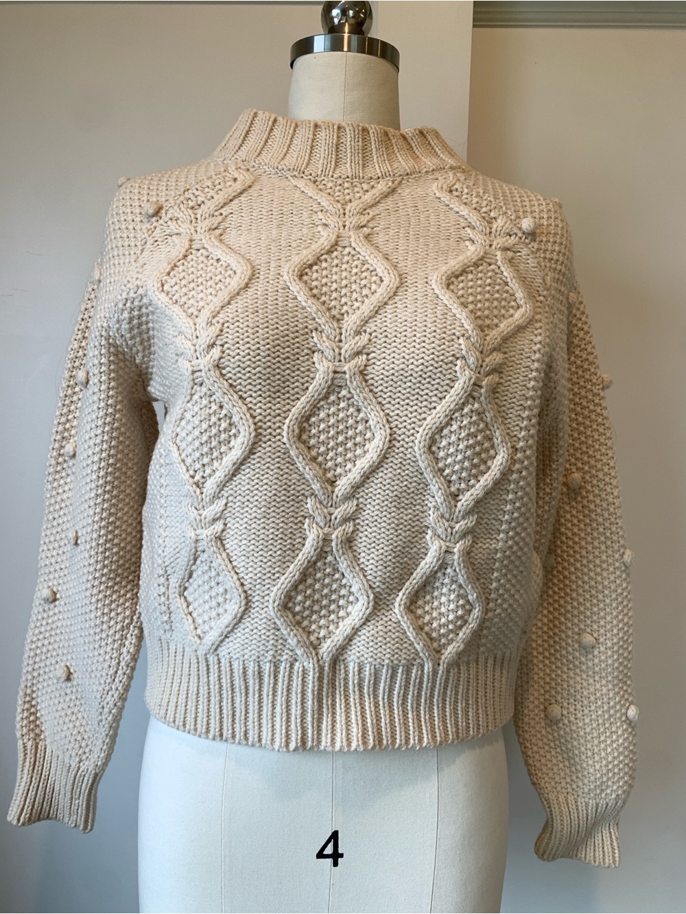 Levi's Cream Cable Knit Popcorn-Sleeve Turtleneck Sweater